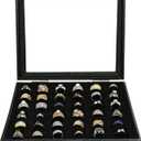 OSPNIEEK Ring Jewelry Organizer Box, 36 Slots Rings Display Storage Case Earring Showcase - Black Velvet Jewelry Stand Holder Tray with Transparent Glass Lid - Ideal Gift for Women Girl