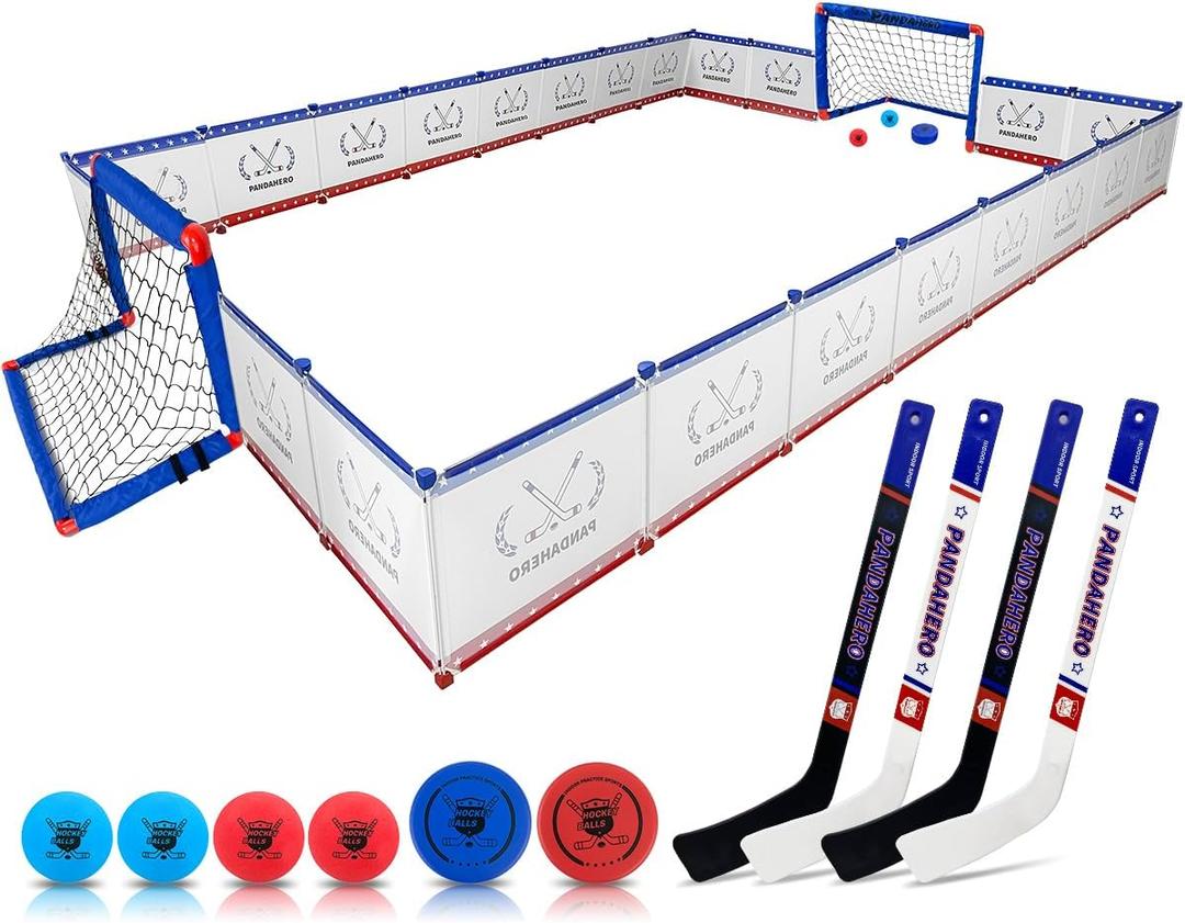 Pandahero Knee Hockey Rink Set,Christmas Stocking Stuffers Hockey Gifts for Kids,Full Hockey Rink Set with 2 Hockey Net 4 Hockey Sticks 6 Hockey Balls