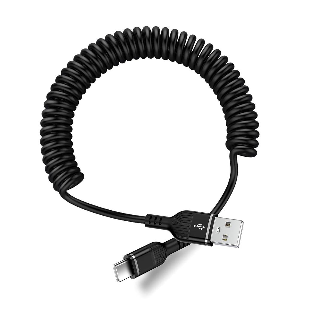 5FT Coiled USB C Cable for Samsung Galaxy S26/S25 Ultra, [Black] USB A to Type C Fast Charging Cord, Retractable Android Auto & CarPlay Charger for S25 +/S25 FE/S24, Z Fold7, Pixel 10, iPhone 17/16/15