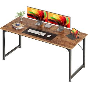 Huuger Computer Desk, 55 Inch Home Office Desk, Gaming Writing Work from Home Study Desk, Large Legroom, Sturdy Metal Frame, Modern Simple, Rustic Brown, 54inch
