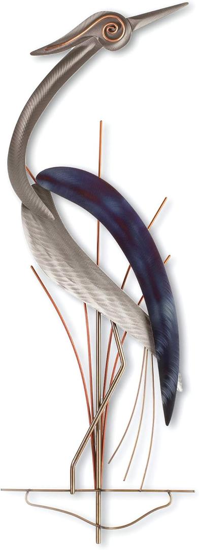 T.I. Design Elegant Heron Facing Right Abstract Coastal Contemporary Metal Wall Decor