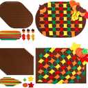 Seenelling 16 Set Fall Thanksgiving Felt Craft Kit DIY Fall Colors Weaving Placemat with Maple Leaves Pumpkin Hazelnut and Fun Home Activities Party Craft Supply Festive Table Accessories