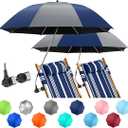 2 PACK Navy Blue Beach Umbrella with Clamp, 360 ° Adjustable Umbrellas for Chair, UPF50+ Umbrella for Beach Chair, Patio Chair, Wheelchair, Camping Chair, Golf Carts (Chair Not Included)