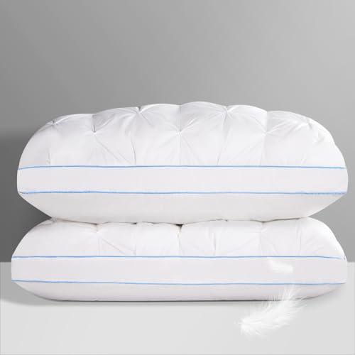 QUTOOL Luxury Hotel Goose Feather Pillow, 100% Cotton Cover, Soft Support Pillow, Suitable for Sleepers on The Back, Sides, and Stomach, Standard Size Bed Pillows Set of 2