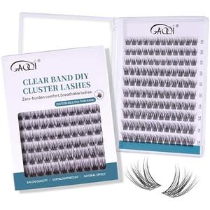 GAQQI Lash Clusters Wispy & Natural Eyelash Clusters Clear Band, 10-14mm Cluster Lashes 120PCS, Cluster Eyelash Extensions C Curl, Cluster Lashes Ultra-thin & Soft Invisivle Band (FEATHER)