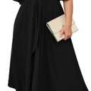 SCOMCHIC Women Plus Size Midi Dresses Wedding Guest Short Sleeve V Neck Tie Waist Casual Summer Flowy A Line Dress (Black, XXXL)
