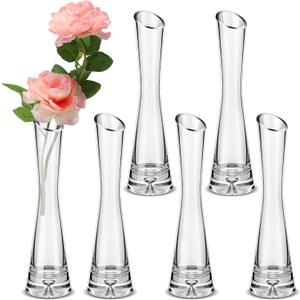 Lallisa 6 Pcs Glass Bud Vases for Centerpieces Maria Modern Clear Small Skinny Decorative Single Flower Bud Vase for Wedding Party Event Home Office Decoration(7.87 Inch,Transparent Color)