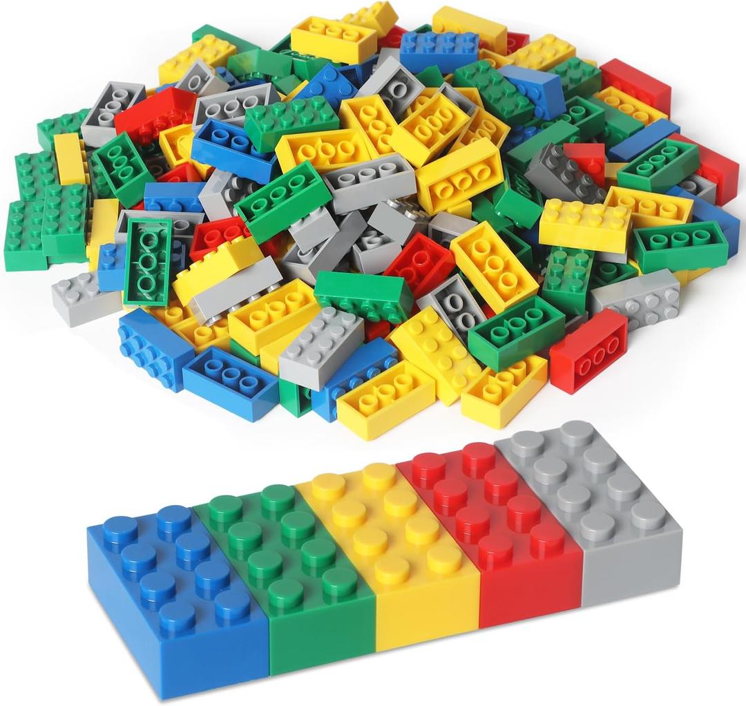 Building Bricks 121 Pieces 2x4 Multi-Color Building Block, Compatible with Classic Building Block, Creative Building Block Toys for Kids(Grey,Green,Red,Yellow,Blue)