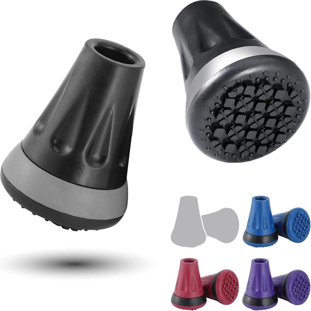 Rehand Cane Tips, 3/4 Inch All Terrain Tip for Cane & Crutch, 3/4'' Rubber Replacement Foot Pad, 0.75 Inch Cane Tips Heavy Duty, Walking Cane Tips and Crutch Tips(Pack of 2) (Black-1)