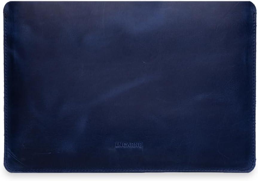 Blue Leather Laptop Sleeve 13" Genuine Leather MacBook Air 13 inch Case - Carrying Protective Cases Compatible with MacBook 13" Air/Pro M1 M2 M3 M4 MAX PRO A2338 A2681 3113 A3240 A2337, Blue