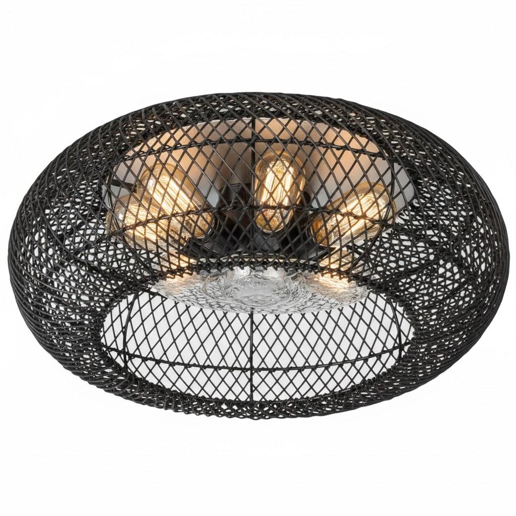 Eamonex Low Profile DC Small Black and Gold Wicker Ceiling Fan with Light Fixture and Remote,Enclosed Rattan Caged Flush Mount Bladeless Wooden Fandelier for Kitchen Bedroom Indoor