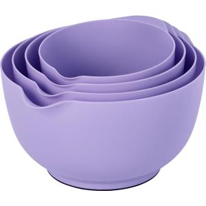 BoxedHome Nesting Plastic Mixing Bowl Set, 4 Piece Mixing Bowl Set with Pour Spouts, Size 1.7, 2.5, 3.5 and 4.5qt, for Prepping, Mixing, Baking, Cooking (2023 New Version, Purple)