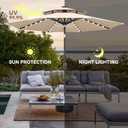 9ft Solar Umbrella Outdoor - 2 Tiers Lighted Solar Patio Umbrella with 40 LED Lights Waterprool UV Protection, Table Umbrella with Tilt for Pool, Porch, Garden, Backyard (Beige), 9ft double-top