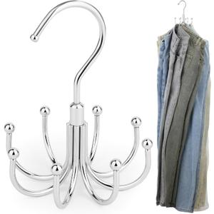 ZEDODIER 2 Pack Jean Hangers Jeans Organizer for Closet, Rotatable Sturdy 16 Hooks Jean Holder, Metal Space Saving Closet Organizers and Storage, Silver