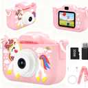 Kids Digital Camera Toy for Boys and Girls Aged 3-12, Unicorn 1080P Children's Camera, Christmas Birthday Gift, Toddler Digital Video Camera for Girls with 32GB SD Card/Reader (Pink)