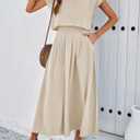 HangNiFang Summer Skirt Sets Women 2 Piece Outfits Cap Sleeve Top Elastic Waist Maxi Dress Sets with Pockets (Blue, L)