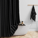 Shower Curtain, Linen Rustic Weighted Striped Fabric Shower Curtain Set with Tassel, Water Repellent, Bohemian Vintage Country Shower Curtains for Bathroom, Black and White, 72x72
