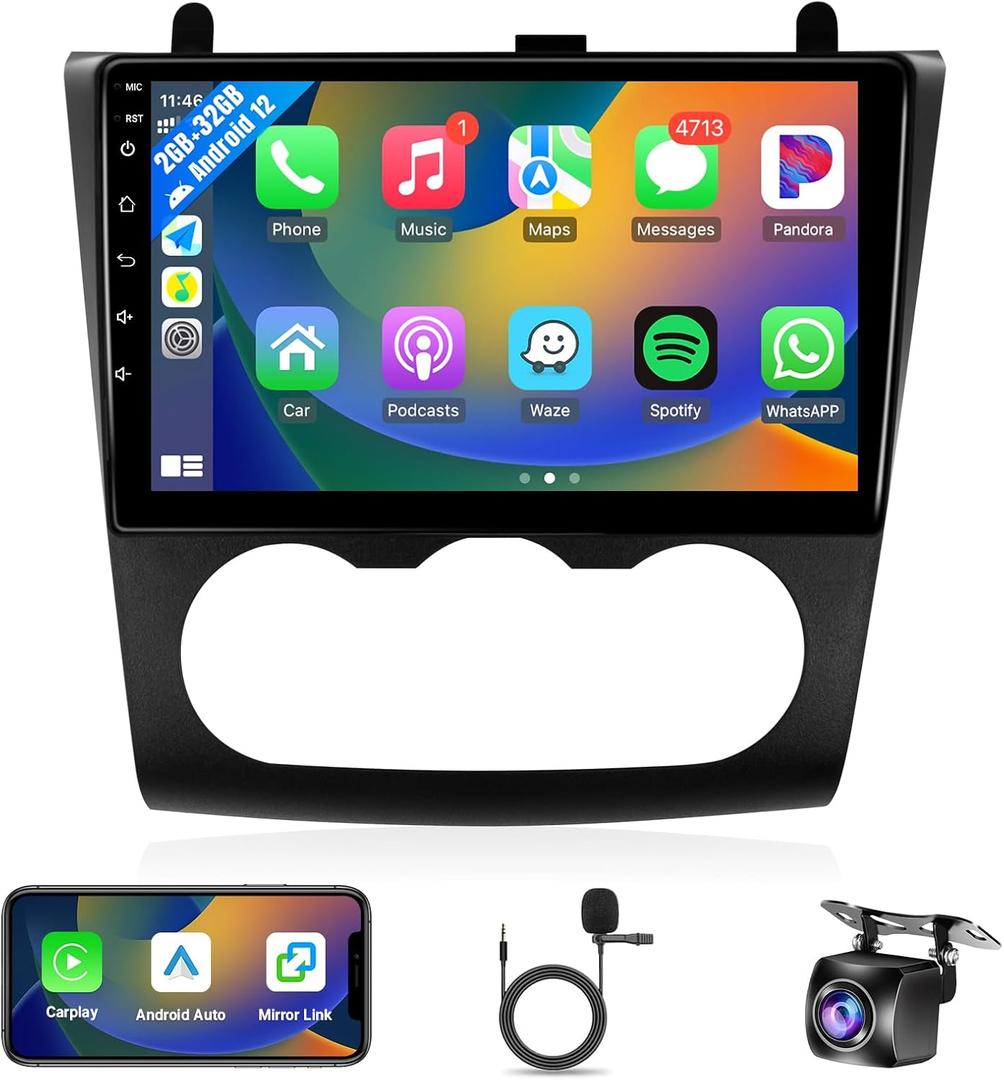 Leadfan Android 12 Car Radio for Nissan Altima 2008-2012 (Manual A/C) Stereo, 9 Inch Touchscreen with Wireless Carplay Android Auto Built-in BT/GPS/SWC/WiFi, Backup Camera+MIC (2+32G)