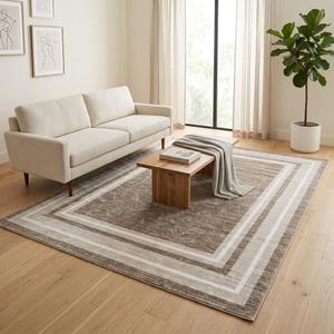 5'x7' Modern Geometric Area Rug – Neutral Taupe & Cream