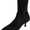 Coutgo Womens Low Kitten Heel Ankle Boots Pointed Toe Booties Side Zipper Fall Shoes (8, Black)