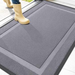 OLANLY Front Door Mat Indoor Outdoor Entrance, Waterproof All-Season, All-Weather Doormat, Sturdy Natural Rubber, Low Profile, Easy Clean Patio Porch Entryway Mat, 47x32, Classic Gray