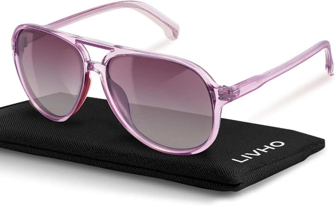 Livho Trendy Polarized Aviator Sunglasses Women Men, Retro Sun Glasses for Women Men 2025, Oversized UV Protection Shades (Purple/Gradient Brown)