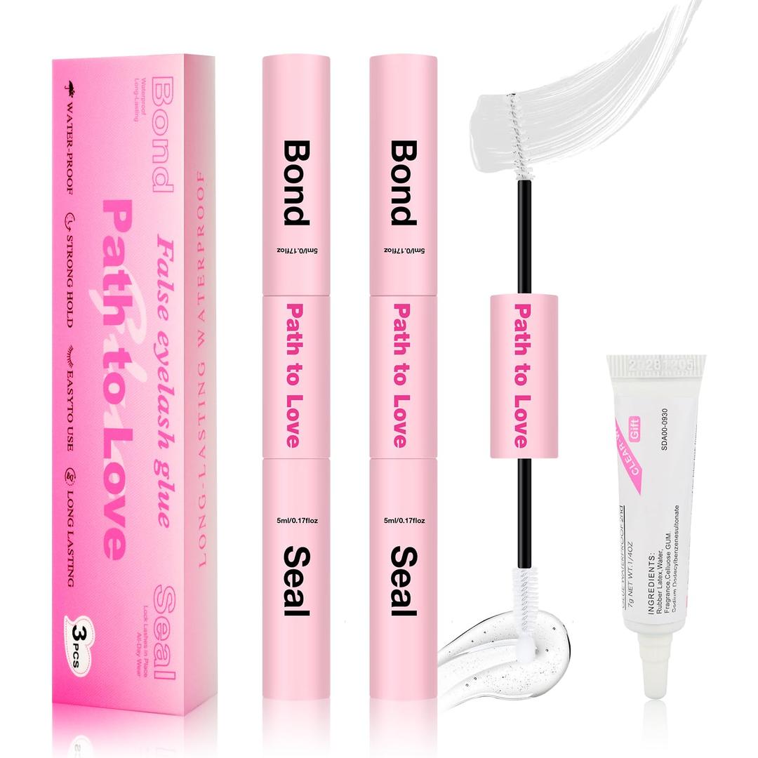 Lash Cluster Glue Set - 150H Strong Hold Waterproof Adhesive Eyelash Glue,Bond & Seal 2x5ml+5ml + 1x0.24oz Lash Glue for DIY Cluster Lashes, Home Use, Beginners & Pros (White, 3-Pack)