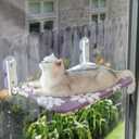 Cat Window Perch, Foldable Cat Window Hammock with Cute 3D Textured Flower Cover and Strong Suction Cups, Cordless Window Seat Bed for Indoor Cats (Purple, Large)