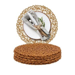 AHHFSMEI Paper Braided Round Placemats Set of 12 Natural Non-Slip Heat Resistant Table Mats for Dining Tables Woven Indoor & Outdoor Place mats(Brown,12)