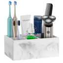 Bathroom Toothbrush Holders with Drain, 5 Slots Electric Toothbrush Holder Marble Bathroom Countertop Organizer Toothbrush Storage Brush Holder for Vanity Toothpaste Small Counter Accessories, White