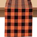 Softalker Fall Checkered Table Runner - Orange Buffalo Plaid Halloween Thanksgiving Stain Resistant Washable Table Decoration for Dining/Parties/Holiday Decor, 13 x 90 Inch