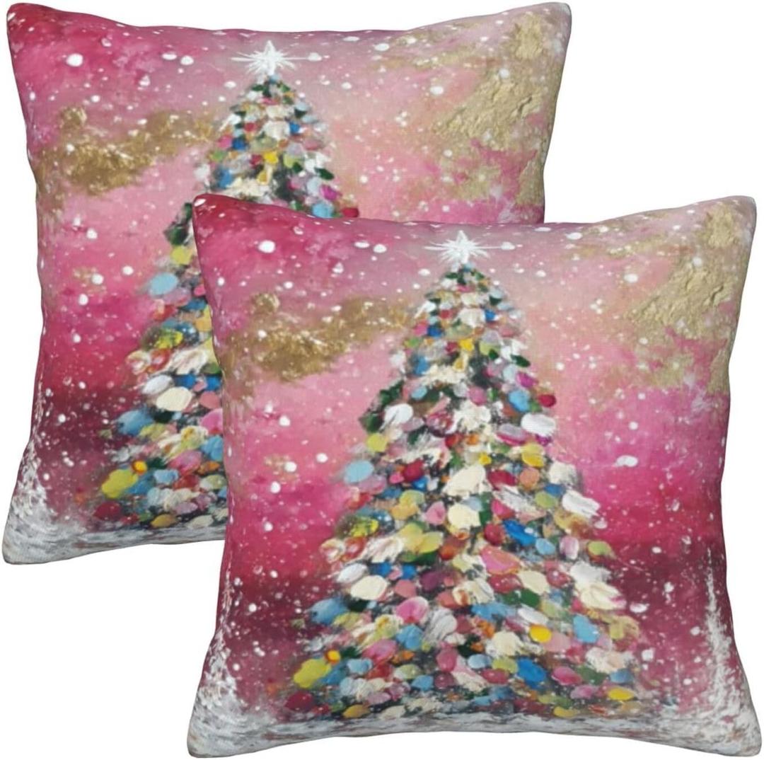 Christmas Throw Pillow Covers 18x18 Set of 2 Square Pillow Case for Home Decor Couch RoomChristmas Tree
