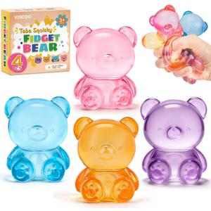 VISCOO 4 Pack Stress Bear Squishy Ball, Sugar Filled Gummy Bear Toys, Taba Squishy Toys for Kids Stress Relief, High Density Stress Balls for Calming - Soft Squeeze Balls Party Favors Birthday Gifts