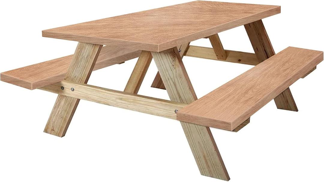 KENOBEE 6ft Picnic Table and Bench Cover, Camping Essentials RV Gear, 72 in Waterproof Windproof Outdoor Elastic All Around Tablecloth, Fitted Rectangle Tables and Seats, Wood Grain