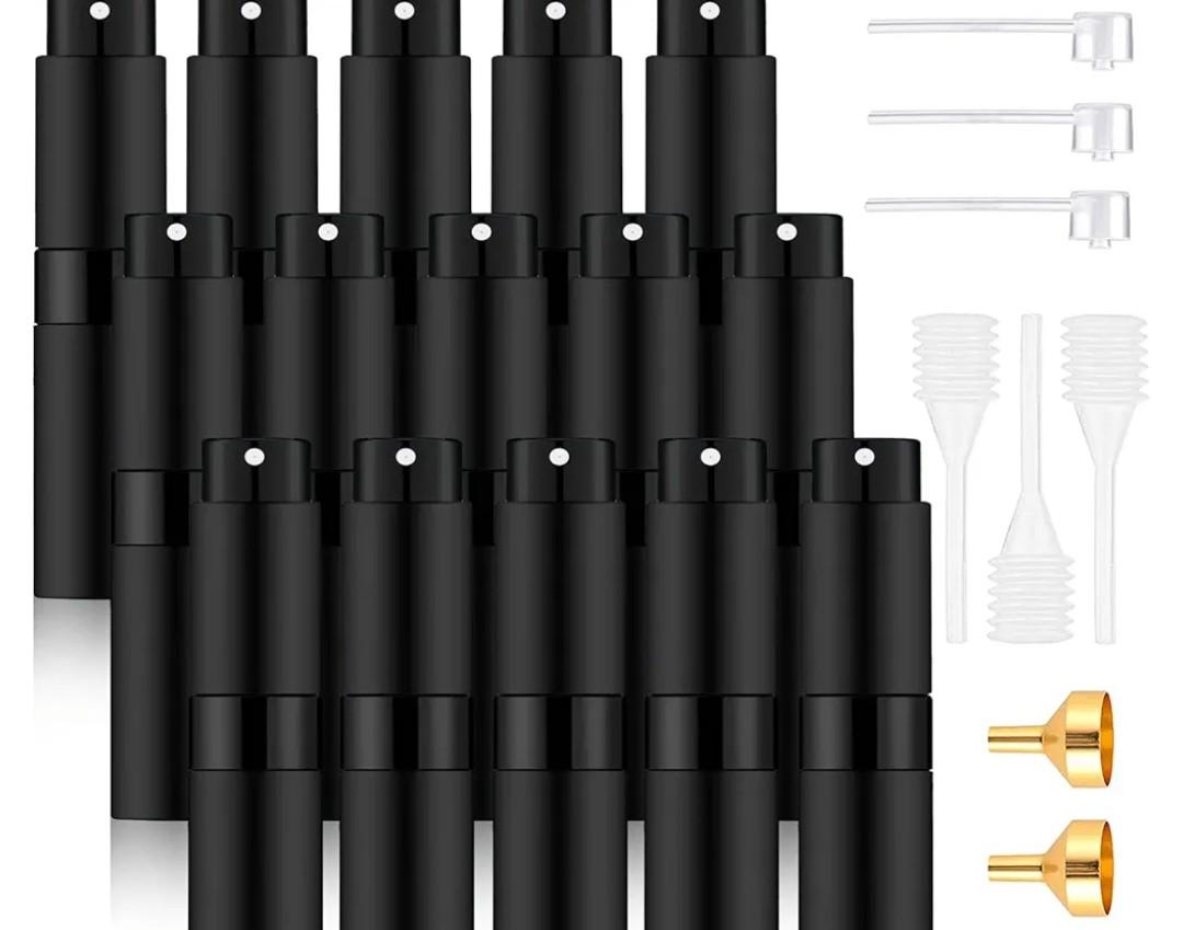 Beieverluck 15 Pieces 8ML Travel Perfume Atomizer Refillable Perfume Bottle Portable Cologne Sprayer for Perfume Women Men, Black