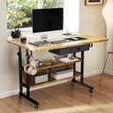SIDUCAL Portable Standing Desk with Charging Station, Manual Stand Up Desk with Storage Shelves & Drawers, Mobile Laptop Desk with Wheels for Home Office & Treadmill Walking Pad, 39"x24" Rustic Brown (40")