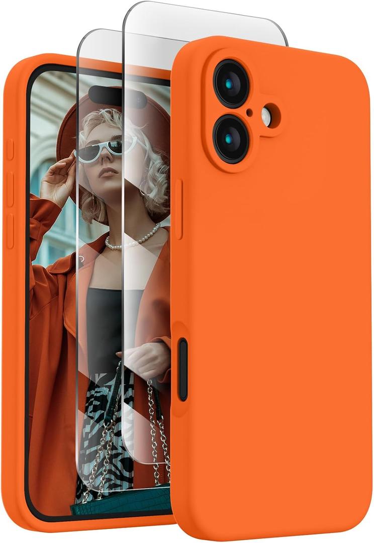FireNova Designed for iPhone 16 Case, Silicone Upgraded [Camera Protection] Phone Case, Soft Anti-Scratch Microfiber Lining Inside, 6.1 inch, Neon Orange