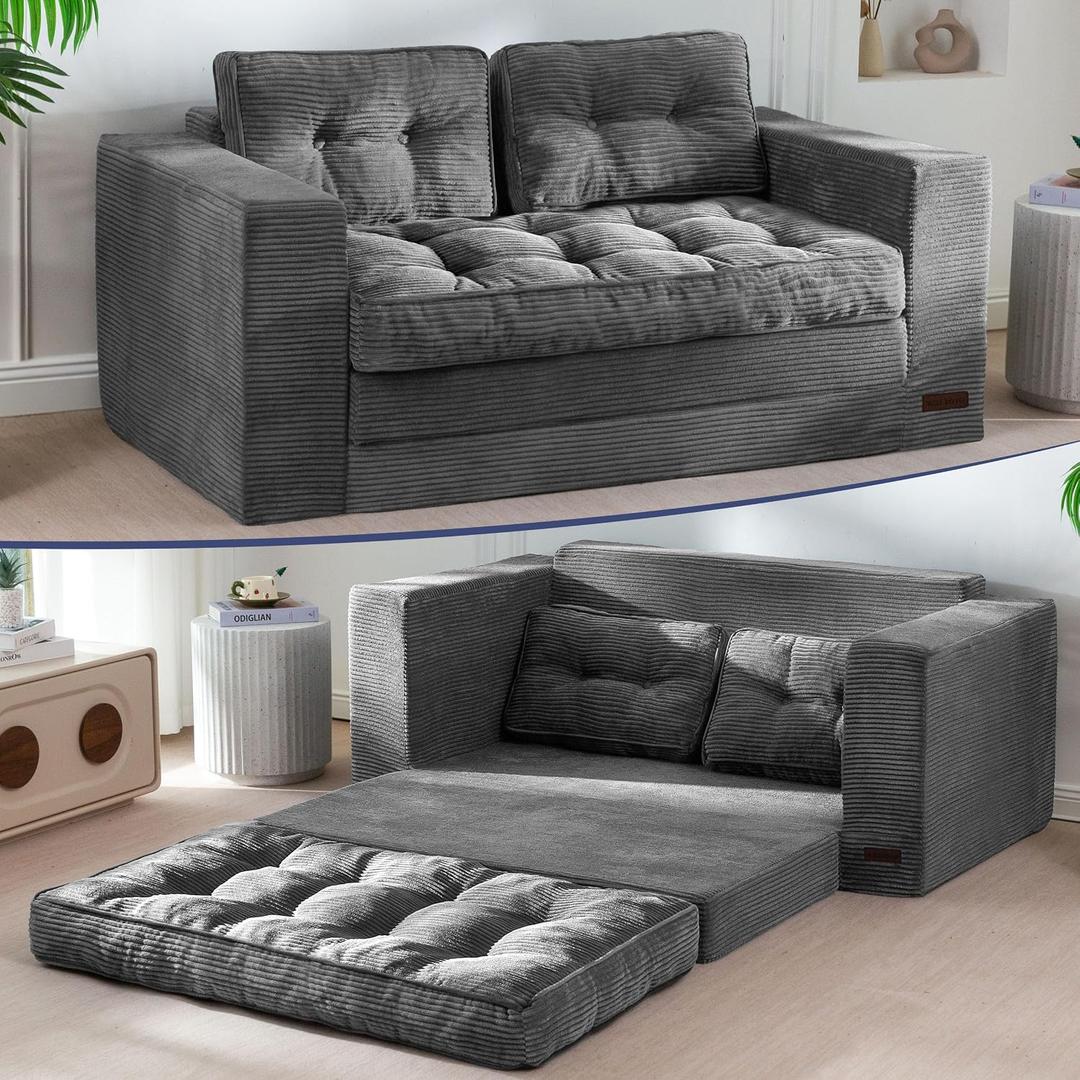  MAXYOYO Folding Sofa Bed, Convertible Sleeper Loveseat with Pillows, 59" Tri-fold Loveseat