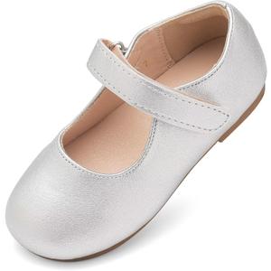 Toddler Flower Girl Dress Shoes Mary Janes Flat (11 Little Kid, Silver)