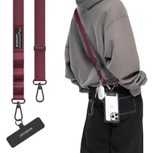 MAGEASY Universal Cell Phone Lanyard Crossbody - Anti-Theft Crossbody Phone Strap for iPhone 16 Pro Max & Most Smartphones, for Men & Women | 20mm (Burgundy)
