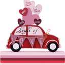 DECSPAS Valentines Day Decorations, Red Truck Wood Block Set Valentines Day Decor, Heart Ornaments Valentine Decor, Love Sign Valentines Decorations for The Home, Mantle, Dining Table