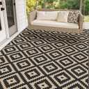 Mattitude Waterproof Outdoor Rug 5x8 Ft Outdoor Plastic Straw Rug Reversible Patio Rug Large Outdoor Carpet Area Rug for Patio Backyard Picnic Beach Camping RV Black & Beige