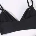 Women's Bikini Top Soild Color Push Up V Neck Bathing Suit Swimsuit Top (Black, M)