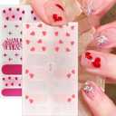 6 Sheets Valentines Day Gel Nail Stickers Valentines Nail Wraps Stickers Multicolour Heart Nail Polish Strips Valentine's Day Nail Stickers Glitter Full Wrap Gel Nail Strips for DIY Nail Designs