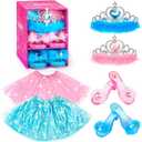 Kids Princess Dress Up Clothes for Little Girls, Pretend Play & Dress Up Costume Set for 3-6 Toddler Little Girls (Pink Blue)