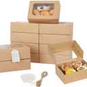 24 Pcs Cookie Boxes with Window for Paper Gift Giving Brown Bakery Cupcake Boxes 9" x 6.3" x 3" for Packaging Easy Estate Holiday Pastry Dessert Boxes for Pastries,Cookies, Donuts.