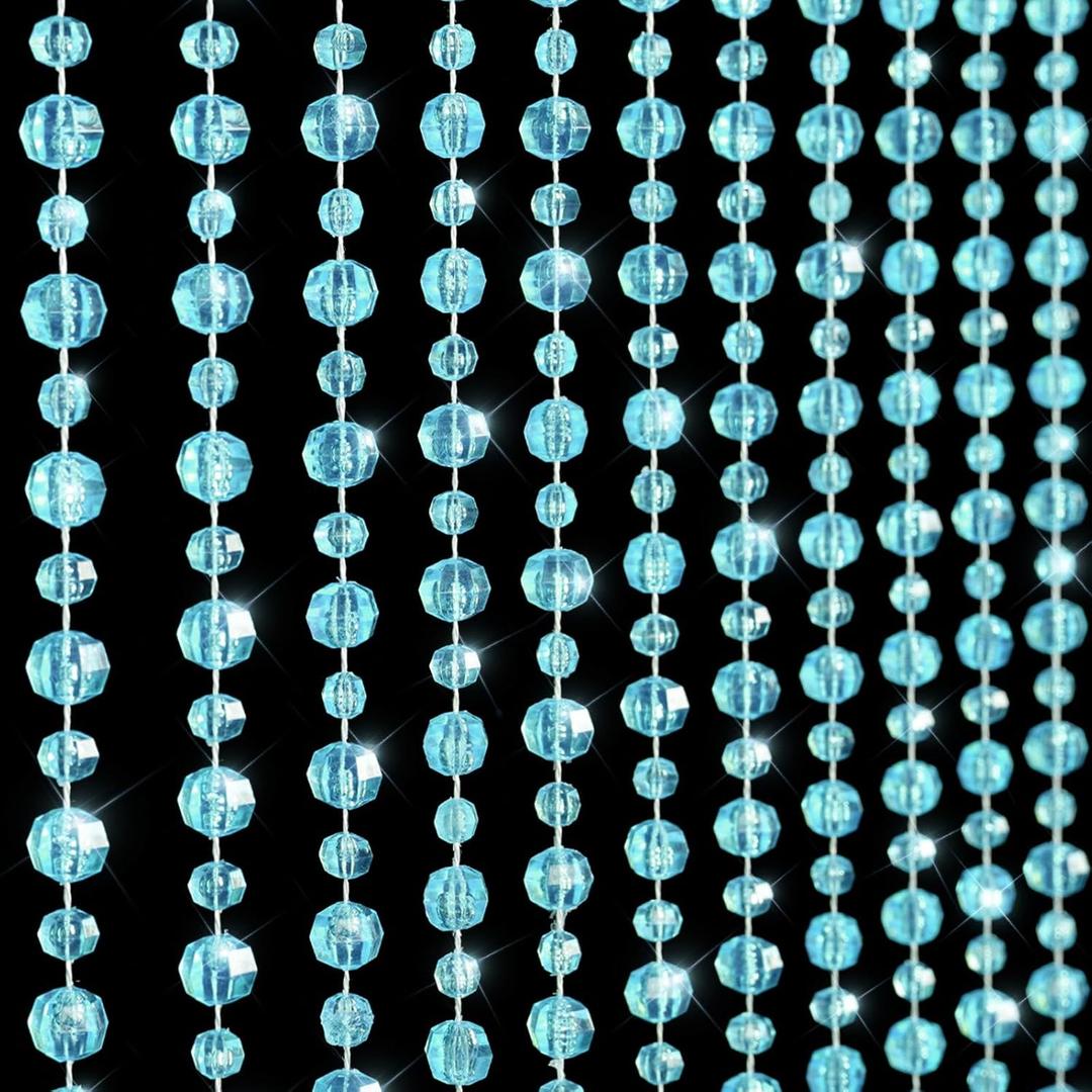 Boshen Crystal Beaded Curtain, 35.5 x 79 Inches Acrylic Hanging Door Beads String Curtain, 30 Strands Room Divider for Doorway Window Living Room Bedroom Decor, Lozenge Pattern-Blue