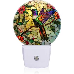 LED Night Lights Lamp with Dusk to Dawn Sensor, Colorful Hummingbird Perched On Branch Night Light Plug Into Wall for Kids Room, Bedroom, Bathroom, Kitchen, Hallway (Small)