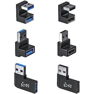 DuHeSin 6 Pack 180 Degree & 90 Degree USB 3.1 Adapter, Left and Right Angle USB A Male to Female Extender Connector for PC, Laptop, USB A Car Charger, Surface Pro 7+, Raspberry Pi and More