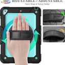 SEYMAC stock Case for iPad 6th / 5th Generation Case/Air 2 / Pro 9.7 inch, Heavy Duty Protective with Screen Protector, with Pencil Holder, Hand Strap, Shoulder Strap, 360 Rotate Stand, SkyBlue+Black